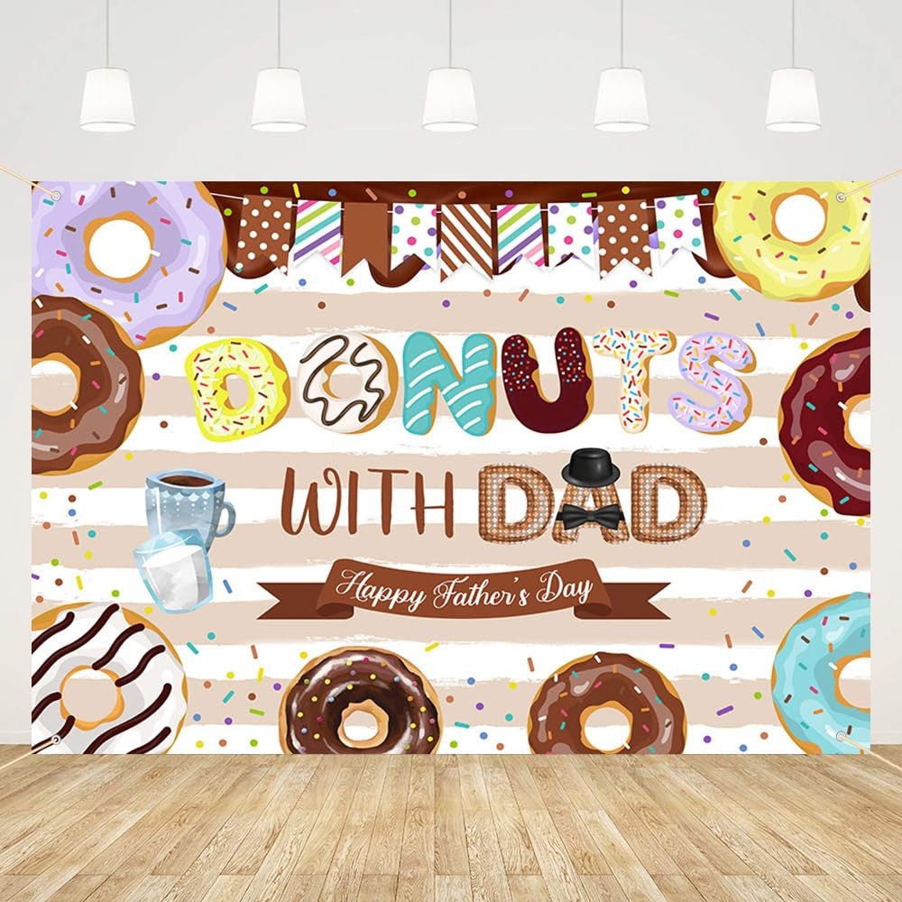 7x5ft Happy Father’s Day Backdrop Donuts with Dad Photography Background Brown W
