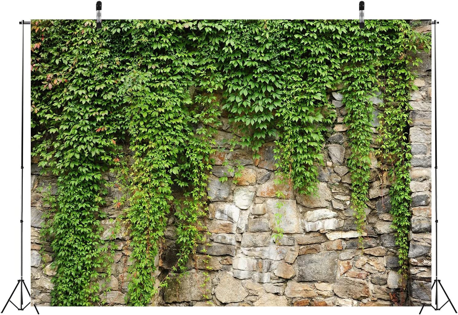 Green Leaves & Stone Wall Backdrop for Weddings, Birthdays, and Studio Photos