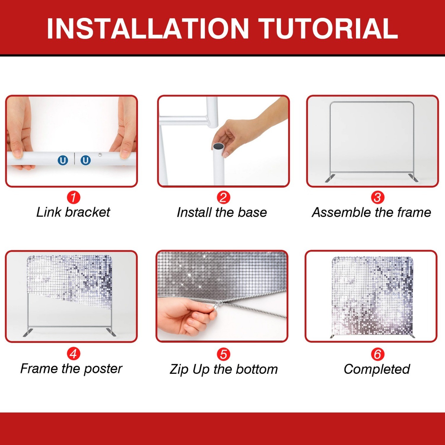 8×8 FT Tension Fabric Display Photography Backdrop Stand for Weddings Events