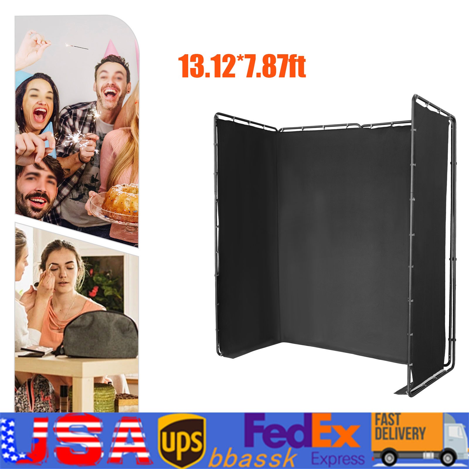 Backdrop Stand Floor Standing Photography Backdrop Stand w/Black Cloth 3.88*2.3m