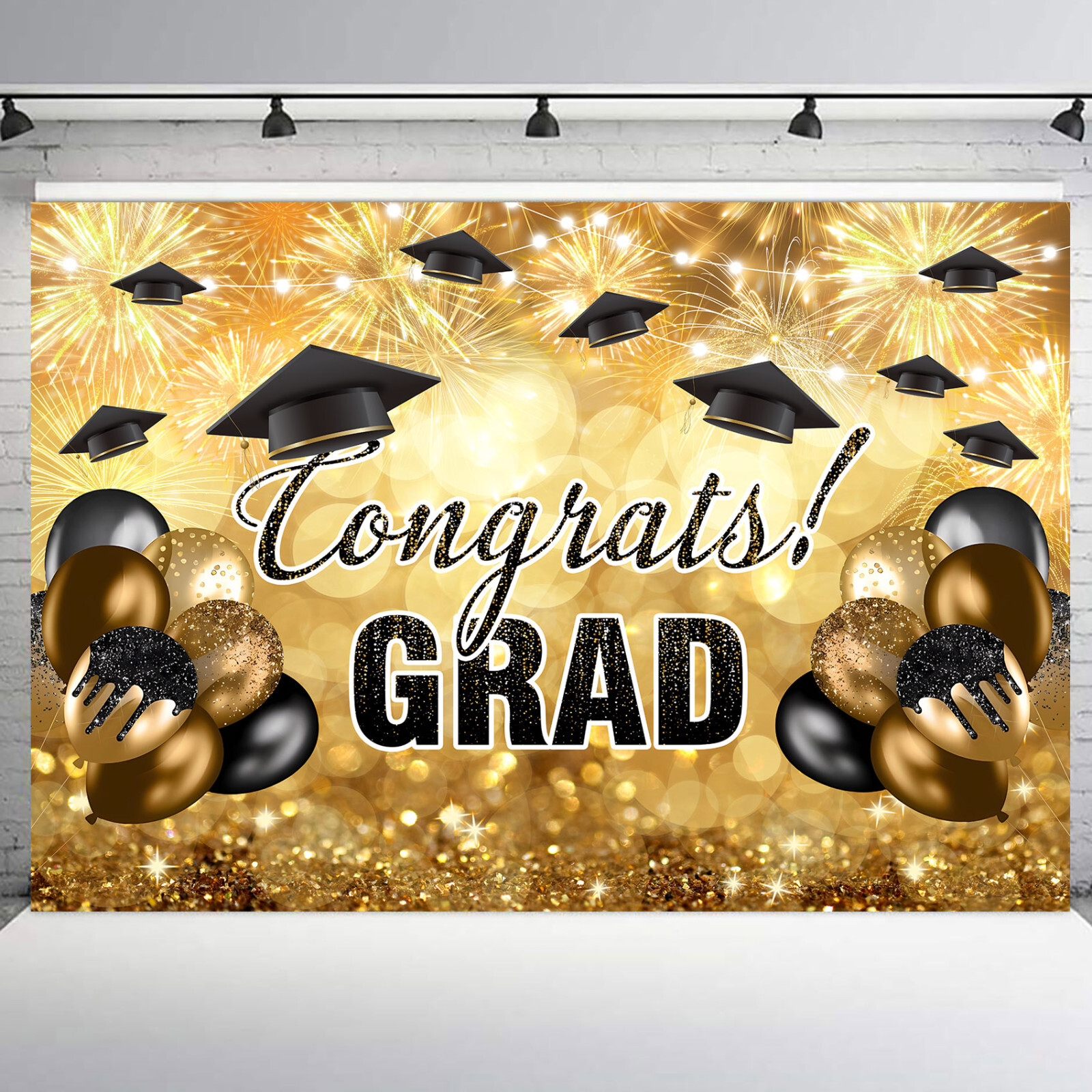 10x8ft Balloon Black and Gold 2024 Graduation Photo Background Studio Props