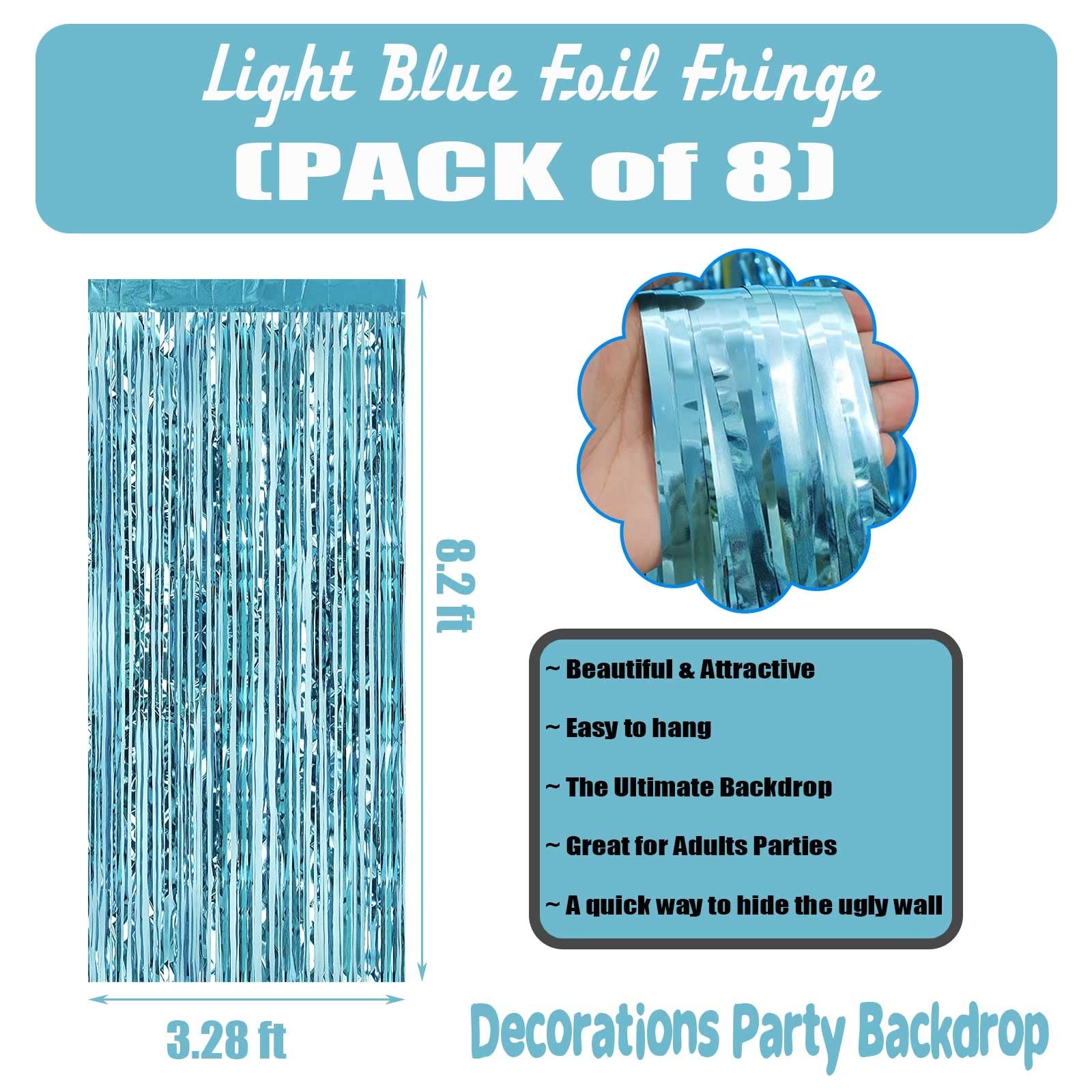 8 PCS Light Blue Tinsel Foil Fringe Curtain Backdrop Metallic 3.28×8.2 FT