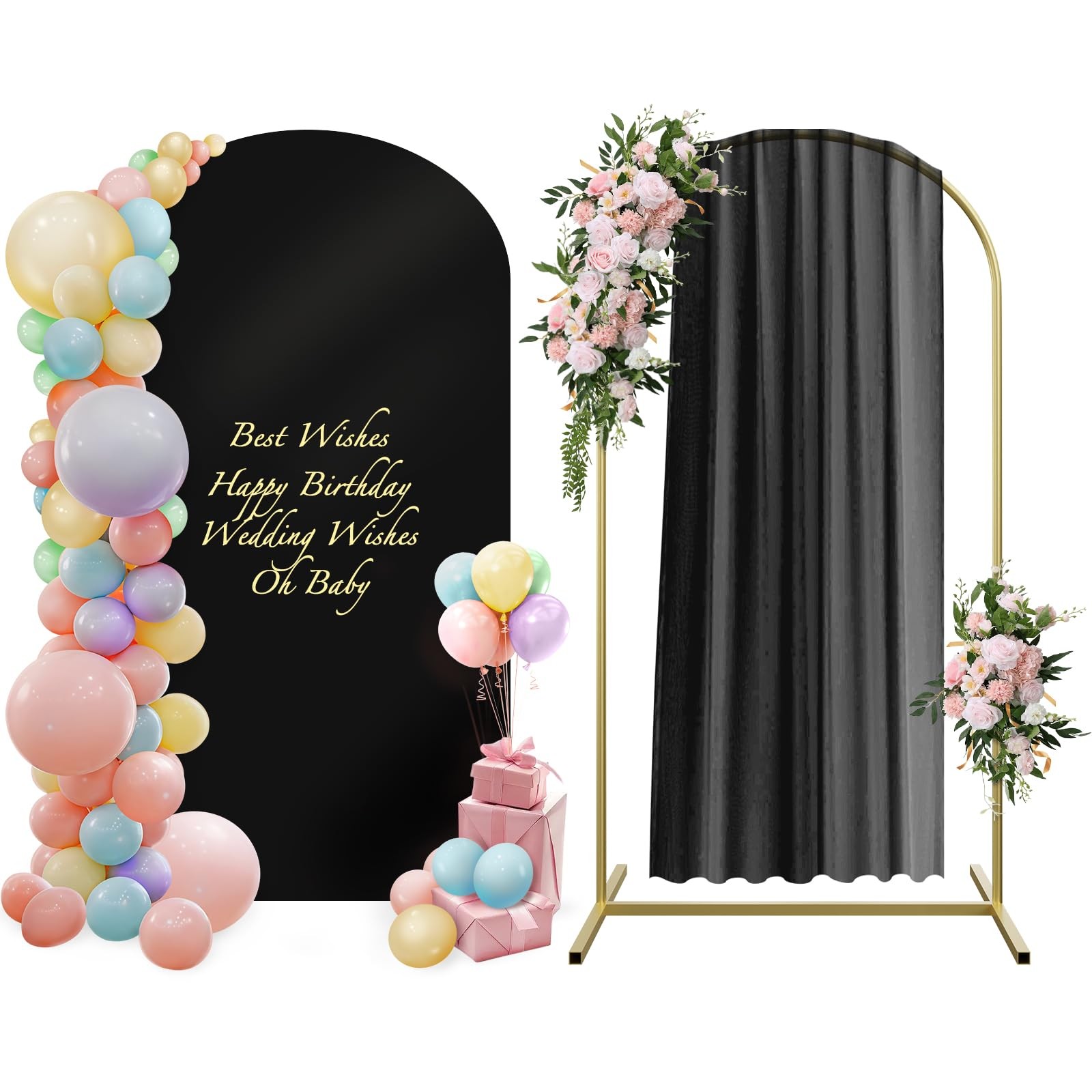 Wedding Arch Backdrop Stand and Arch Cover 6ft, Metal Arch Stand and Cover Se…