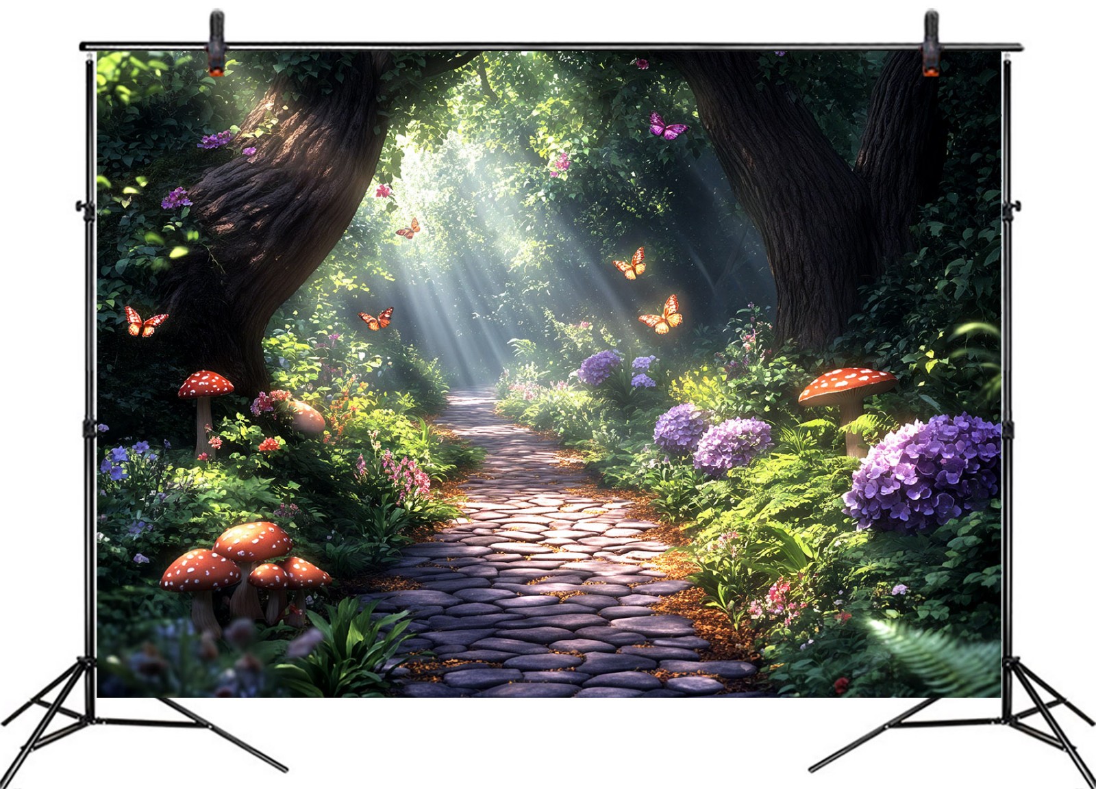10x8ft Red Mushroom Greenery Enchanted Forest Vinyl Backdrop Photo Background