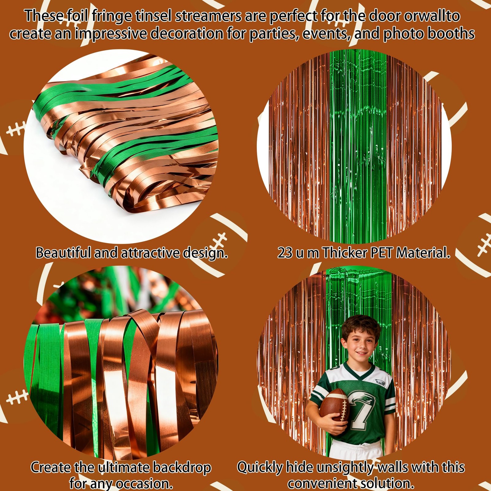 Football Party Decorations for Super Game Bowl 3.3FT × 6.56FT, Green Brown