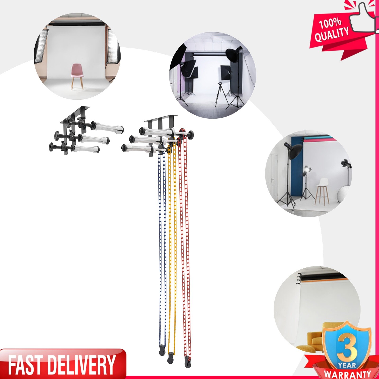 Photography 3 Roller Backdrop Wall Mount Manual Background Roller Support System