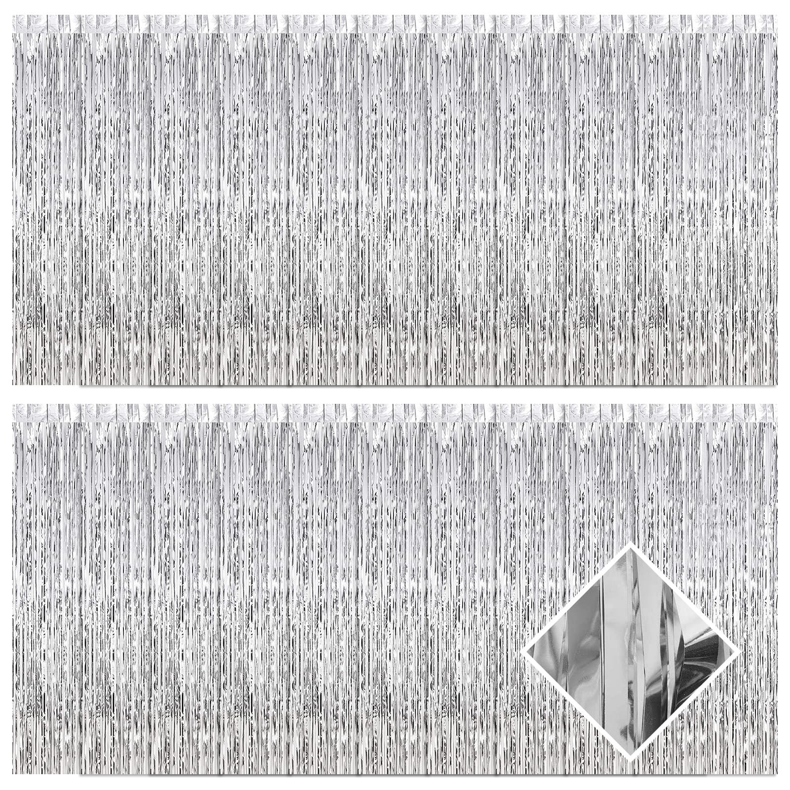 Best 20 Pack Silver Foil Fringe Curtains 3.2ft x 9.8ft Curtain Backdrop Metallic