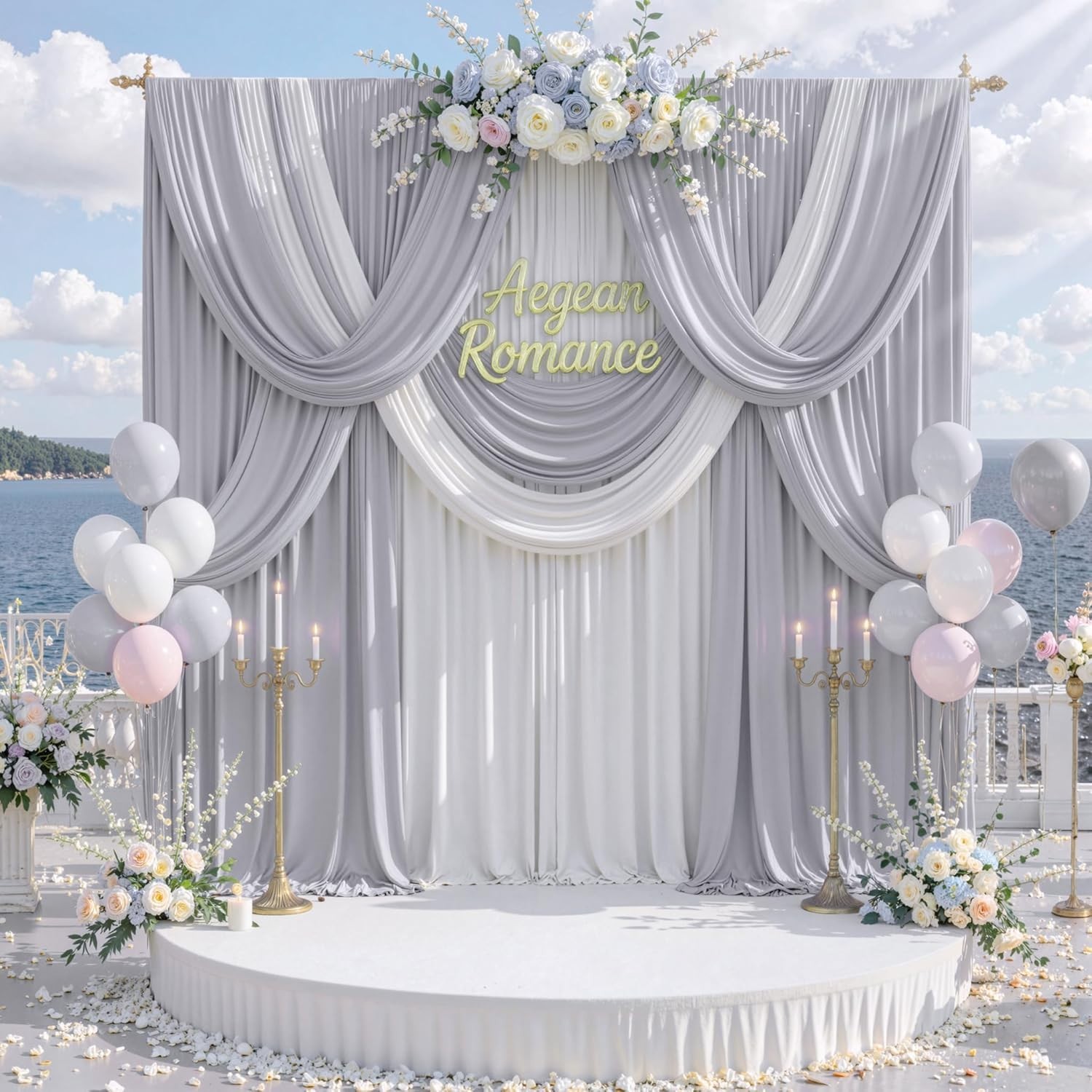 Wrinkle Free Polyester Silver Drapes 5x10ft