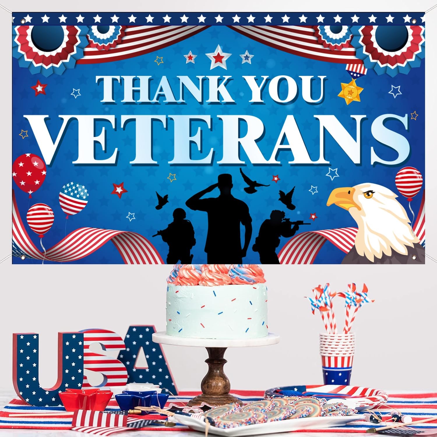 Thank You Veterans Backdrop Veterans Day Party Decorations 71×43 Inch