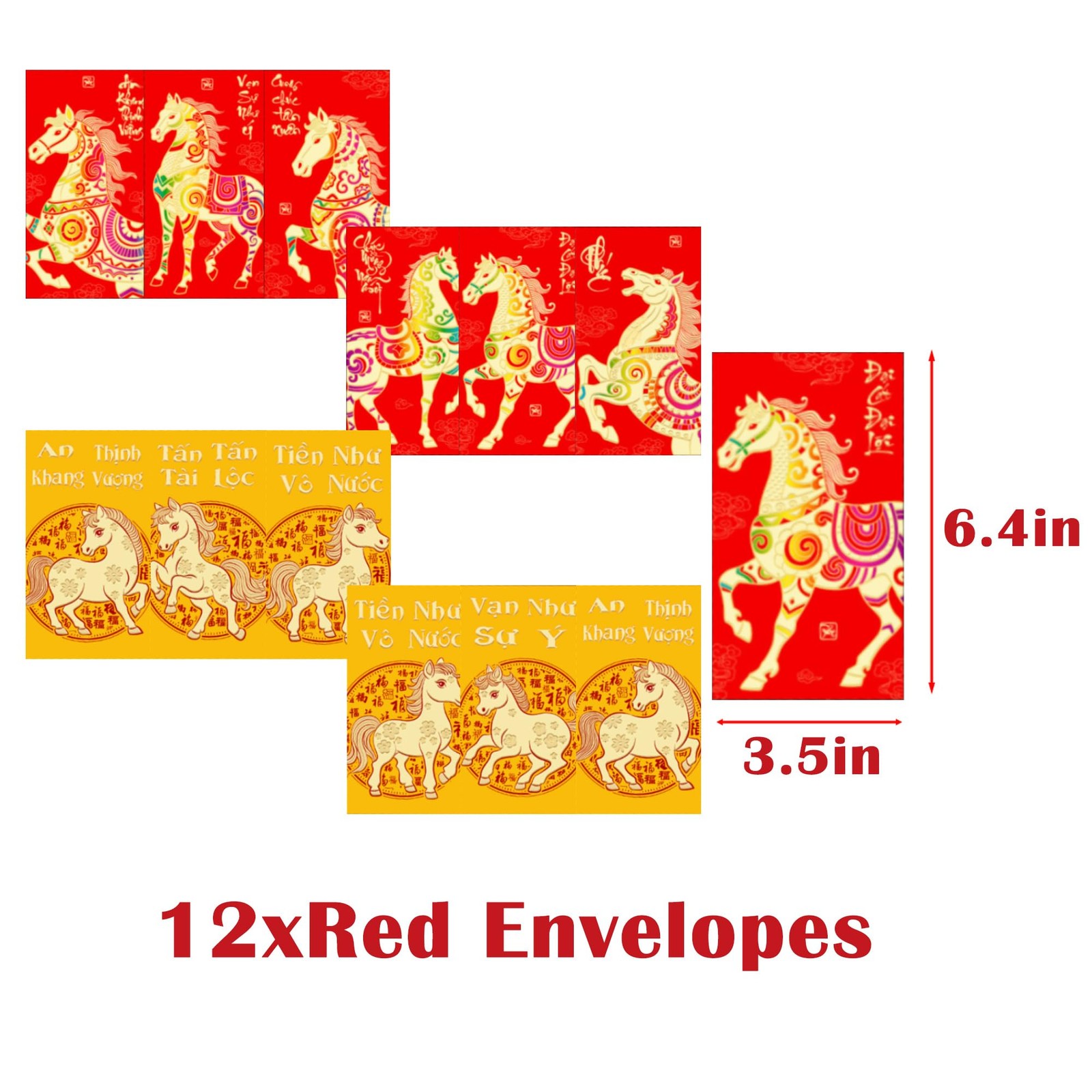 IRCOR TET Decorations 2026 Vietnamese New Year Backdrop with 12 Red 5′ x 7′