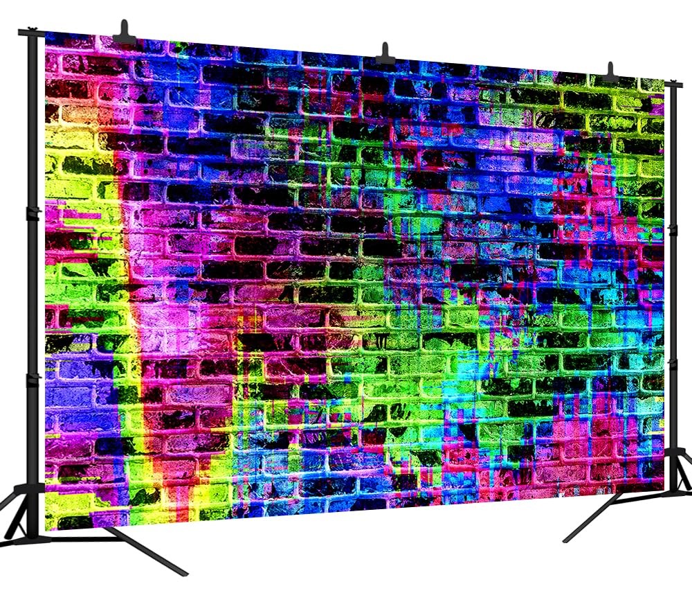 10×8 FT Colorful Brick Wall Backdrop 80s 90s Music Graffiti Brick Wall Themed…