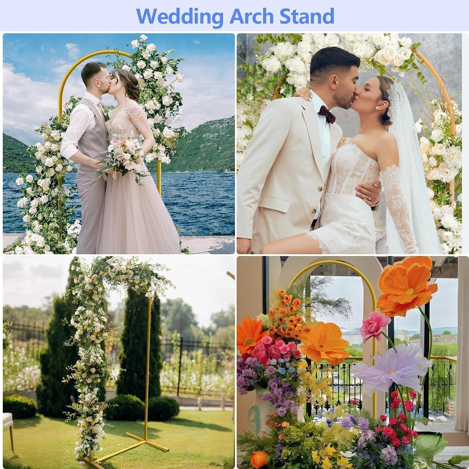 6 Ft Gold Arch Backdrop Stand for Weddings and Events with Ground Nails