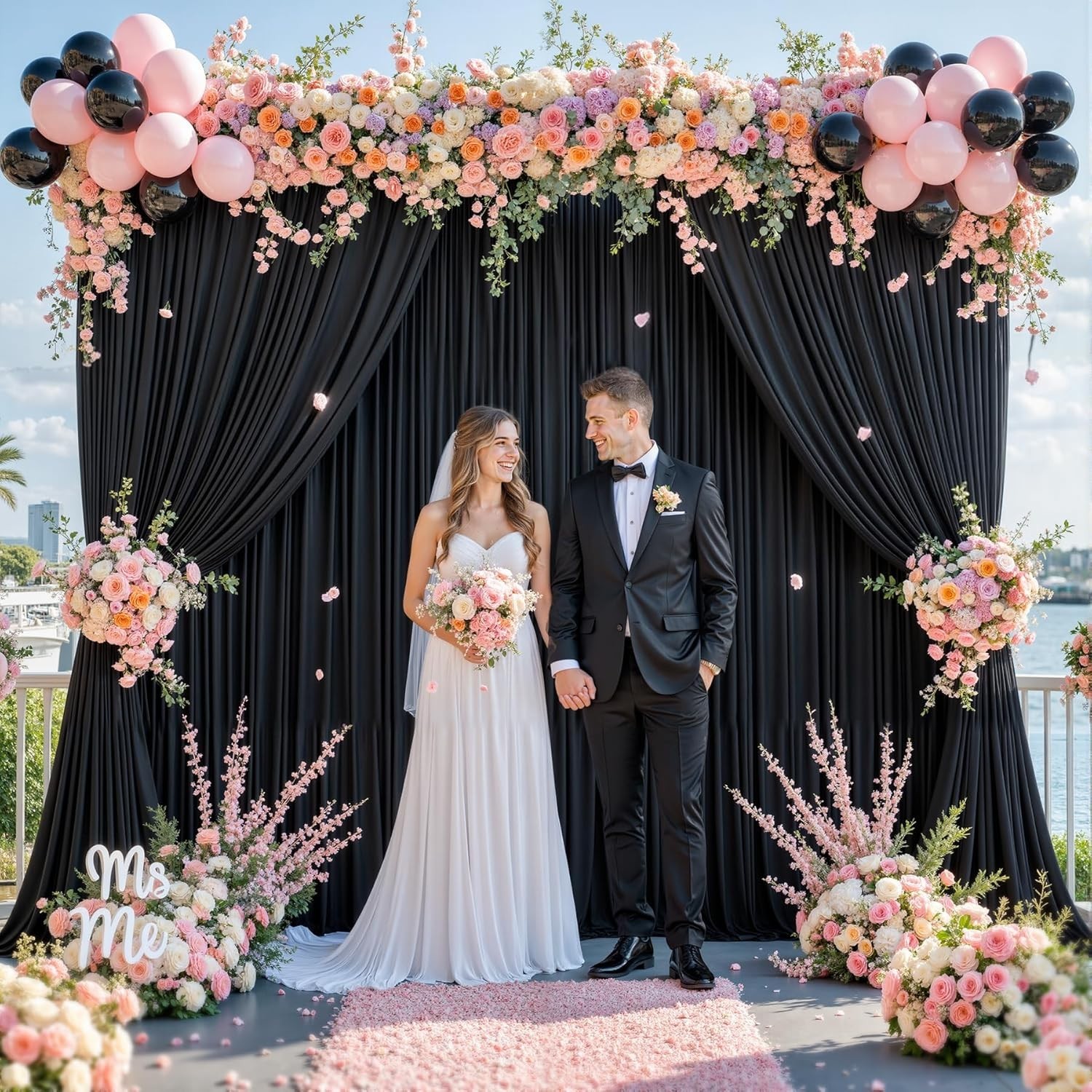 Wrinkle-Free Black Backdrop Drapes 8 Panels – Ideal for Weddings & Parties
