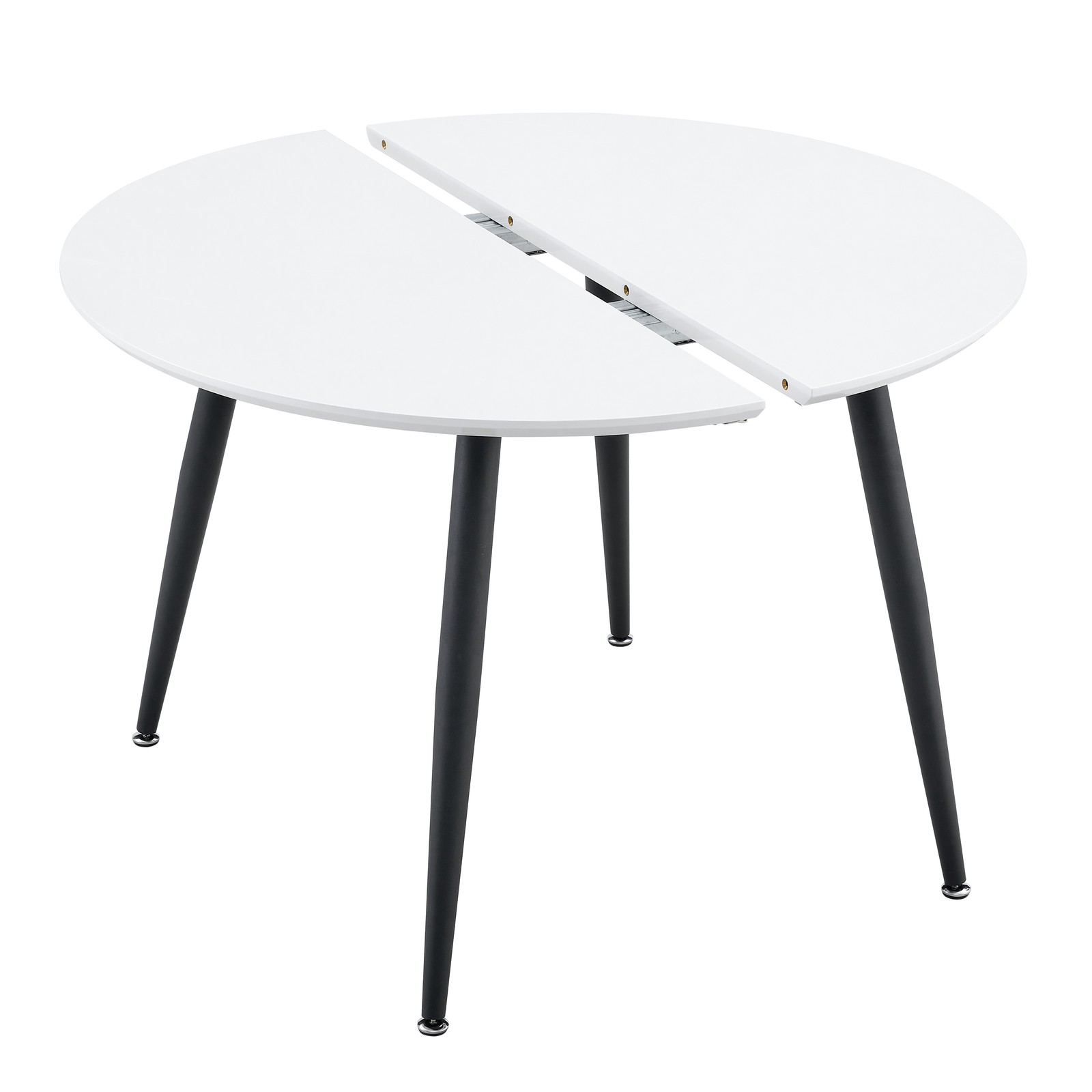 White MDF Extendable Round Dining Table with Black Metal Legs