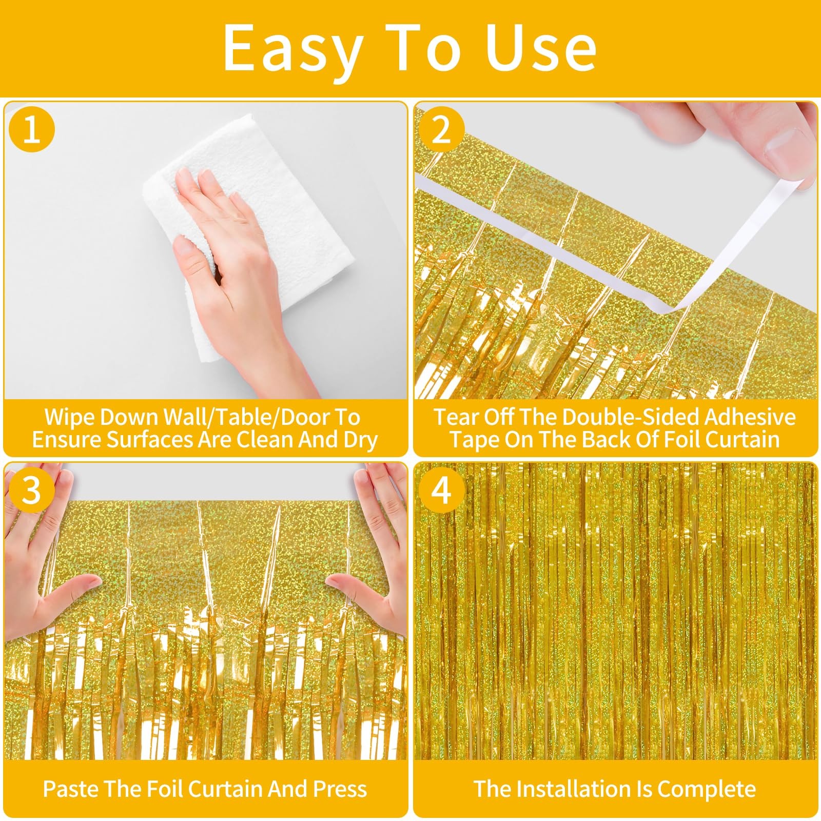 4 Pack Gold Foil Fringe Tinsel Backdrop Curtains for Birthday Bachelorette