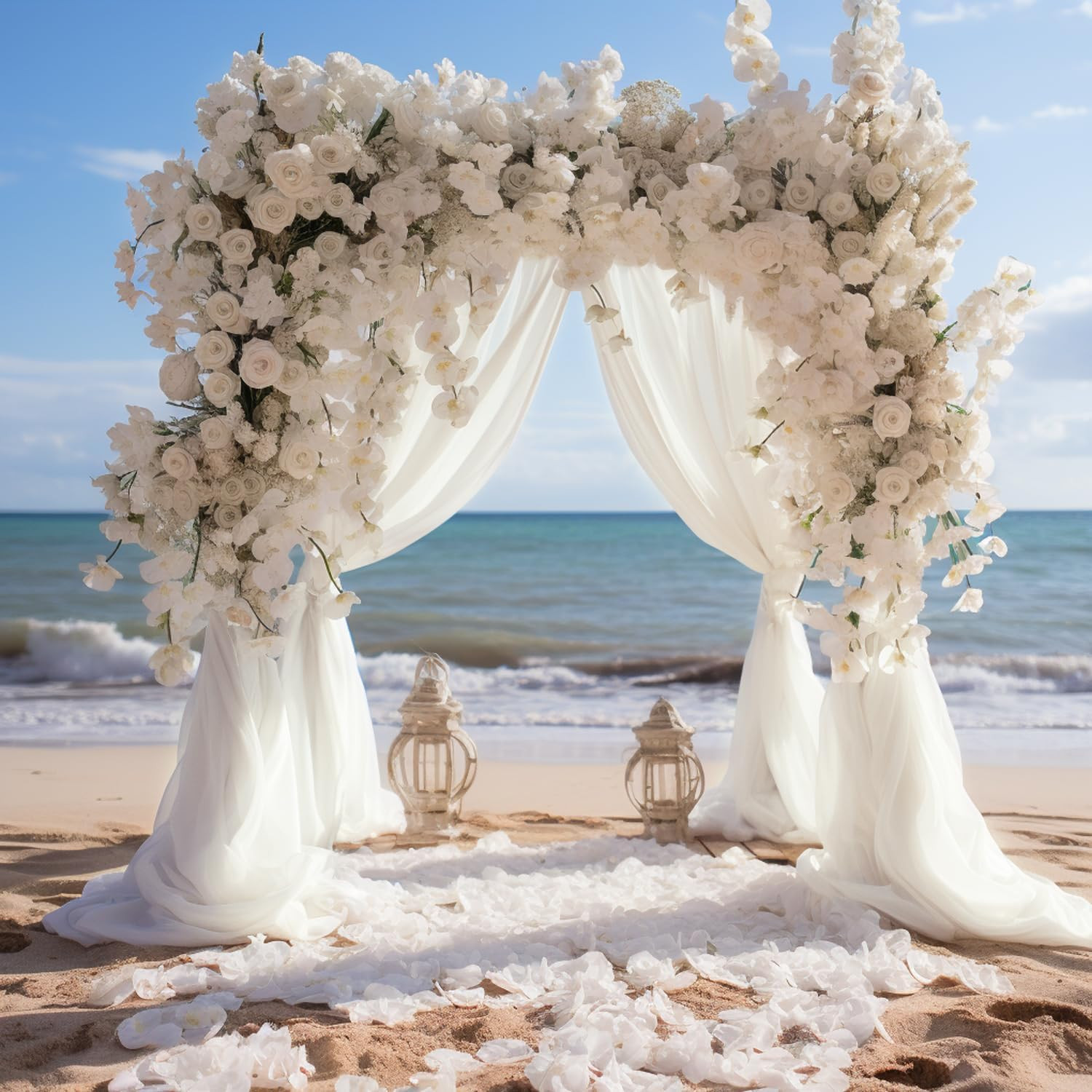 Ivory Wedding Arch Draping Fabric Backdrop 4 Panels 28.7″ X 20FT Sheer Drapes Fa