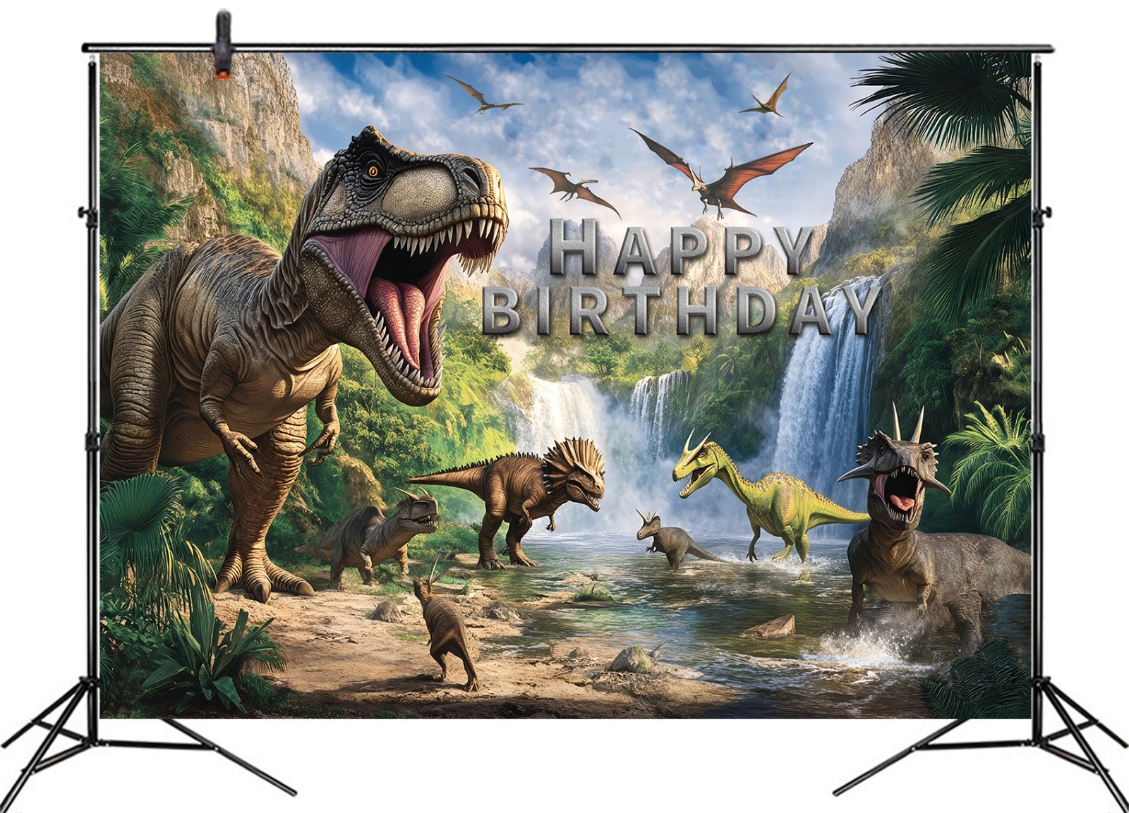 10x8ft Happy Birthday Wild Animal Dinosaur Vinyl Backdrop Photo Background