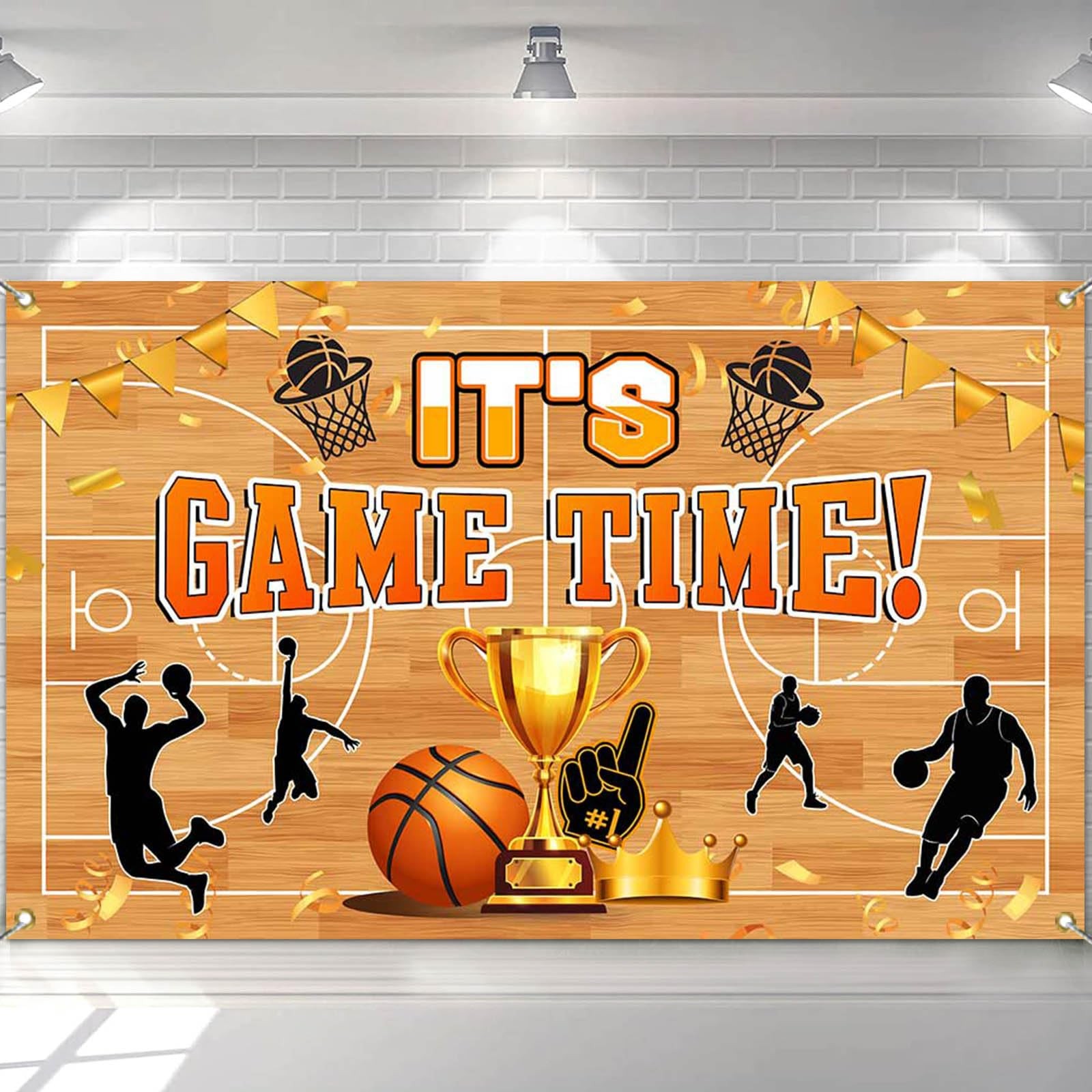 Mocsicka Basketball Birthday Banner It’s Game Time 6×3.6ft, Orange