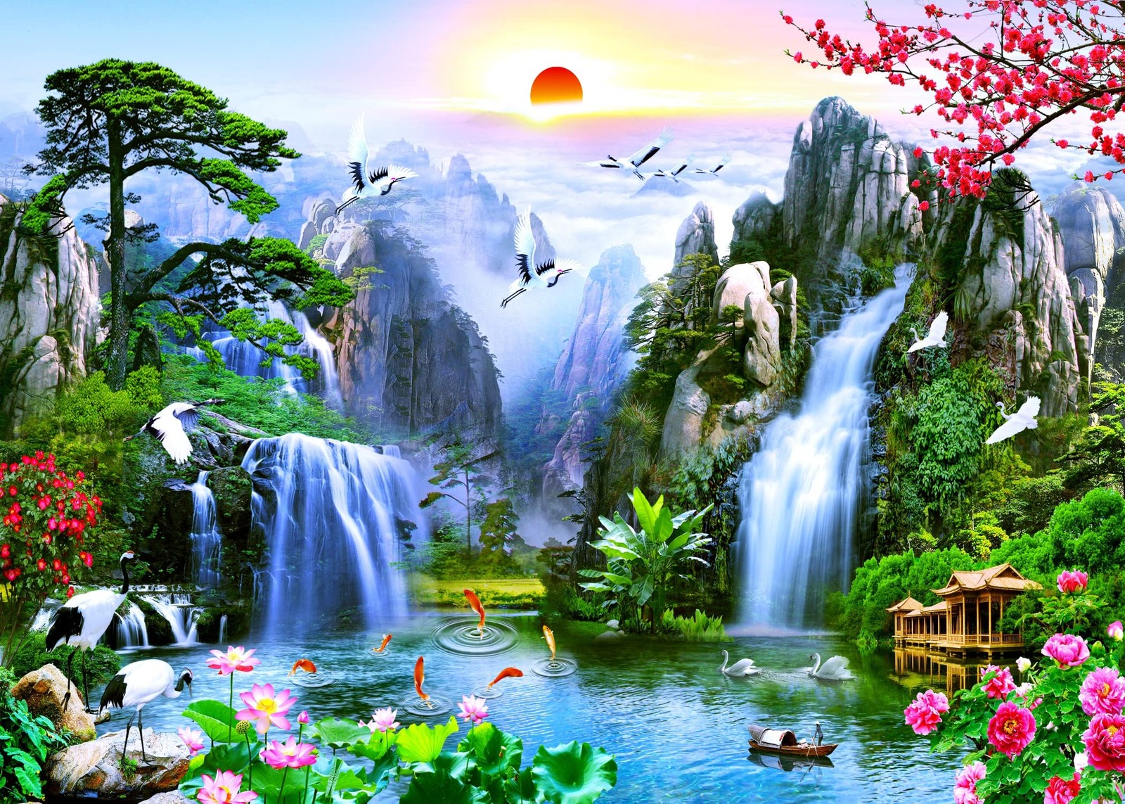 BELECO 7x5ft Fabric Fairyland Mountain Lake Photography 7x5FT, Waterfall-24