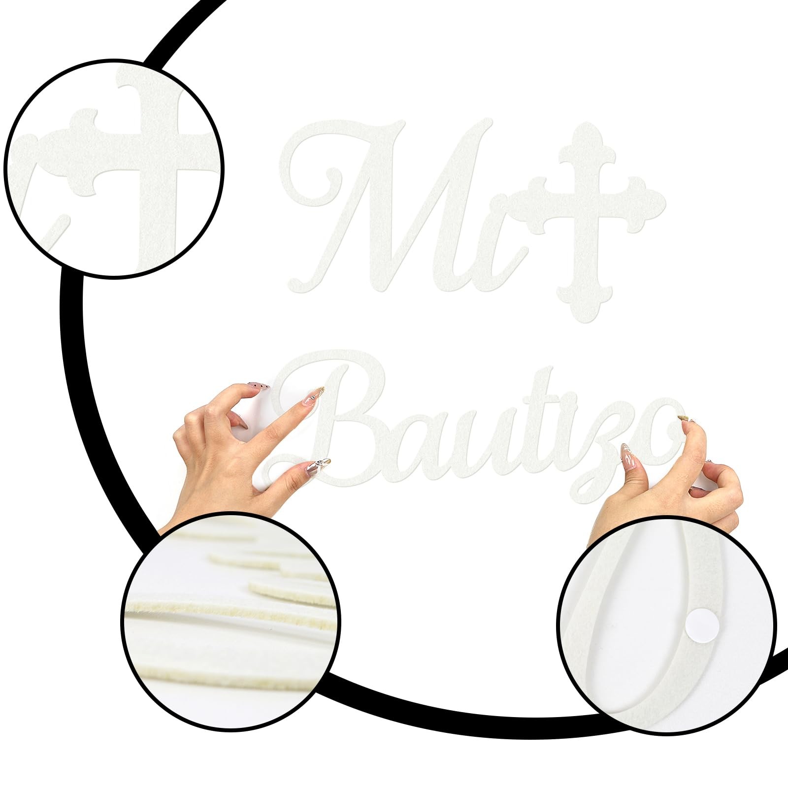 MASTRON Mi Bautizo Sign for Backdrop – White Felt Mi Bautizo Decal Baby Showe…