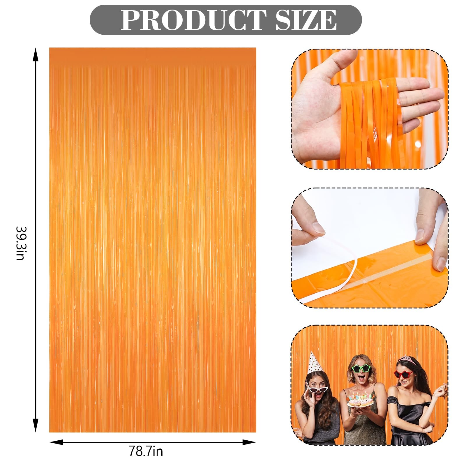 Orange Metallic Foil Fringe Tinsel Backdrop Streamer Curtains 3.3×6.6 Ft 2 PCS