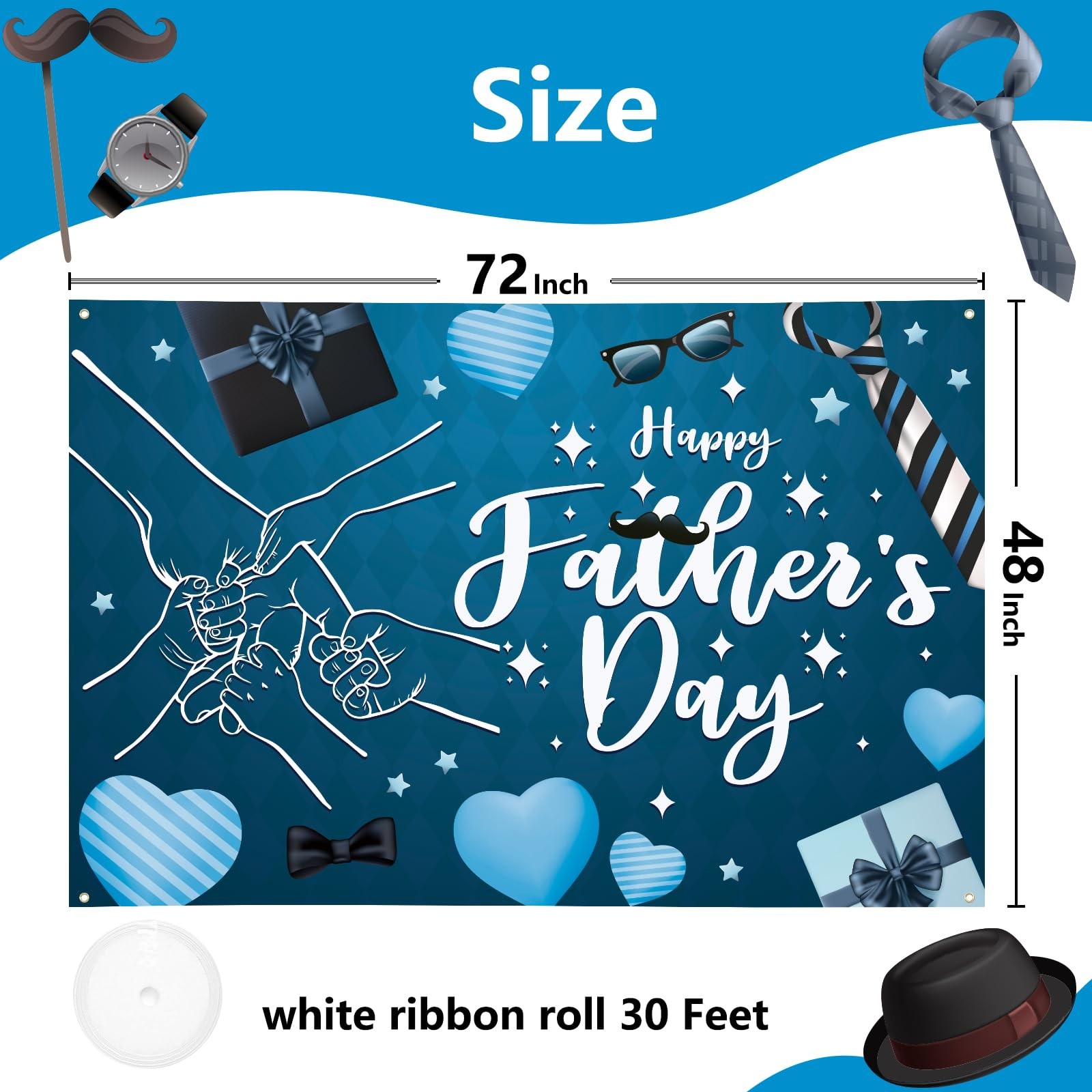 Happy Fathers Day Banner Decorations 72″ x 48″ Fathers Day Backdrop Hand in Hand