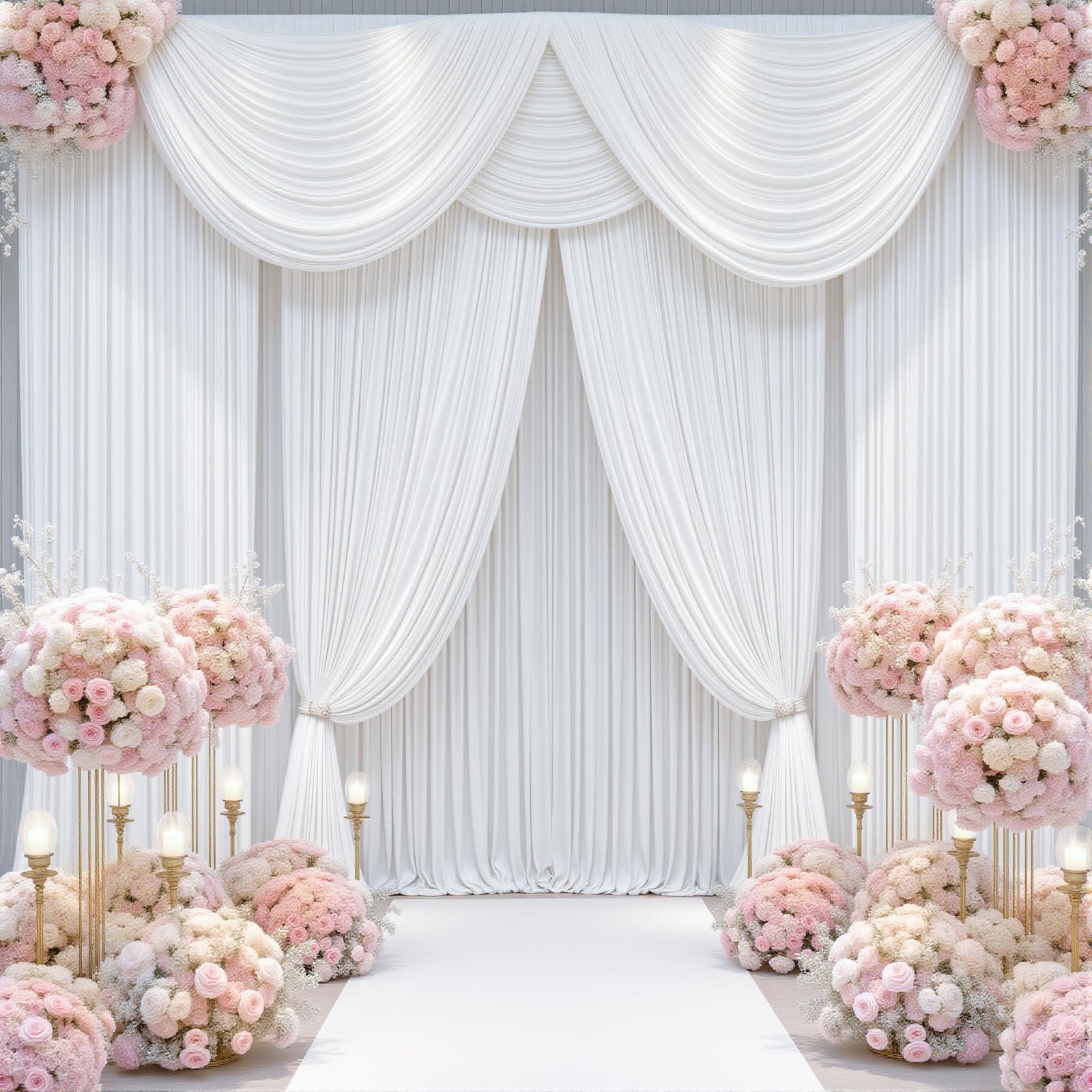 10×12 ft White Backdrop Curtains Panels Wrinkle Free Fabric Wedding Drapes