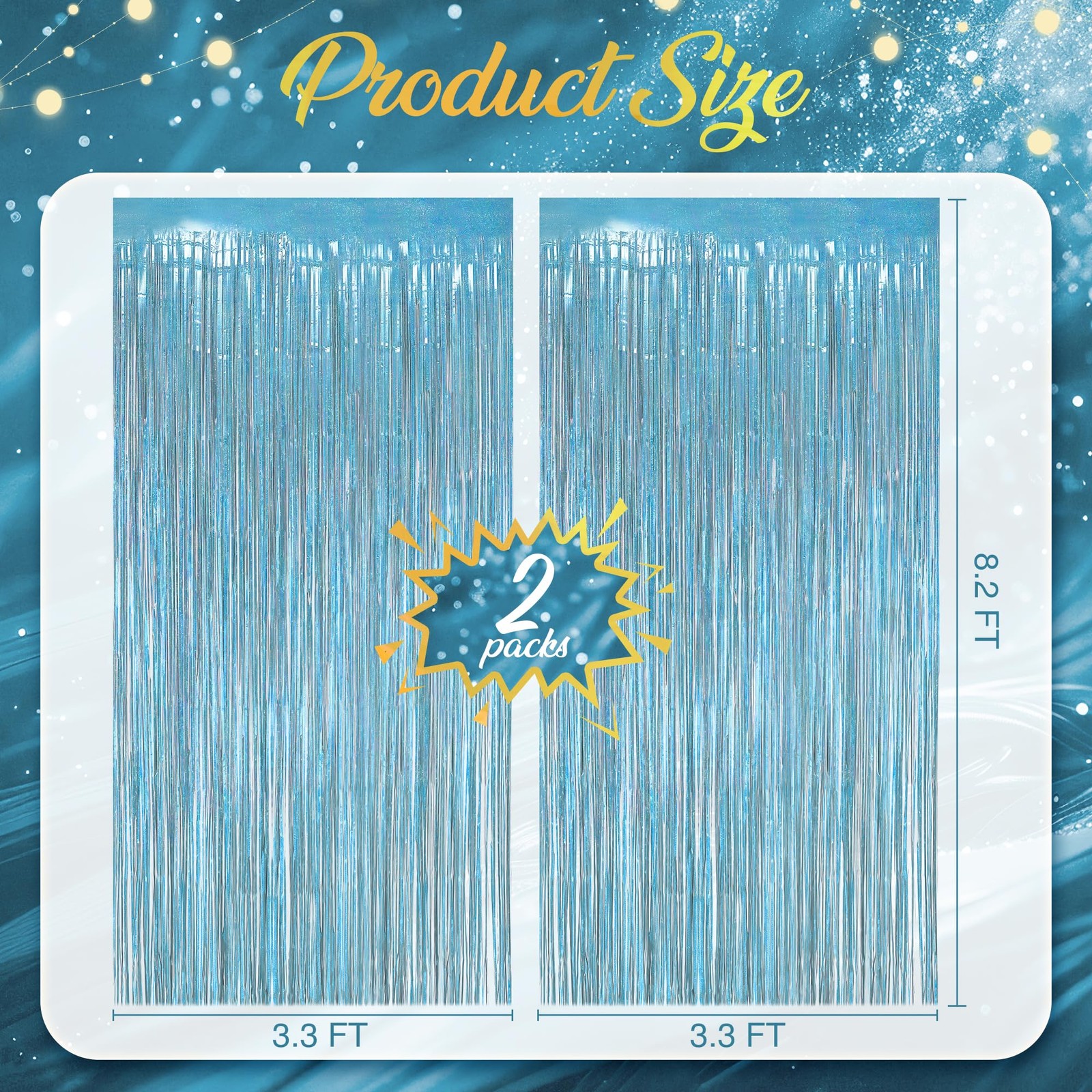 2 Pack Holographic Light Blue Fringe Backdrop, 3.2×8.2ft Shining Foil Tinsel …