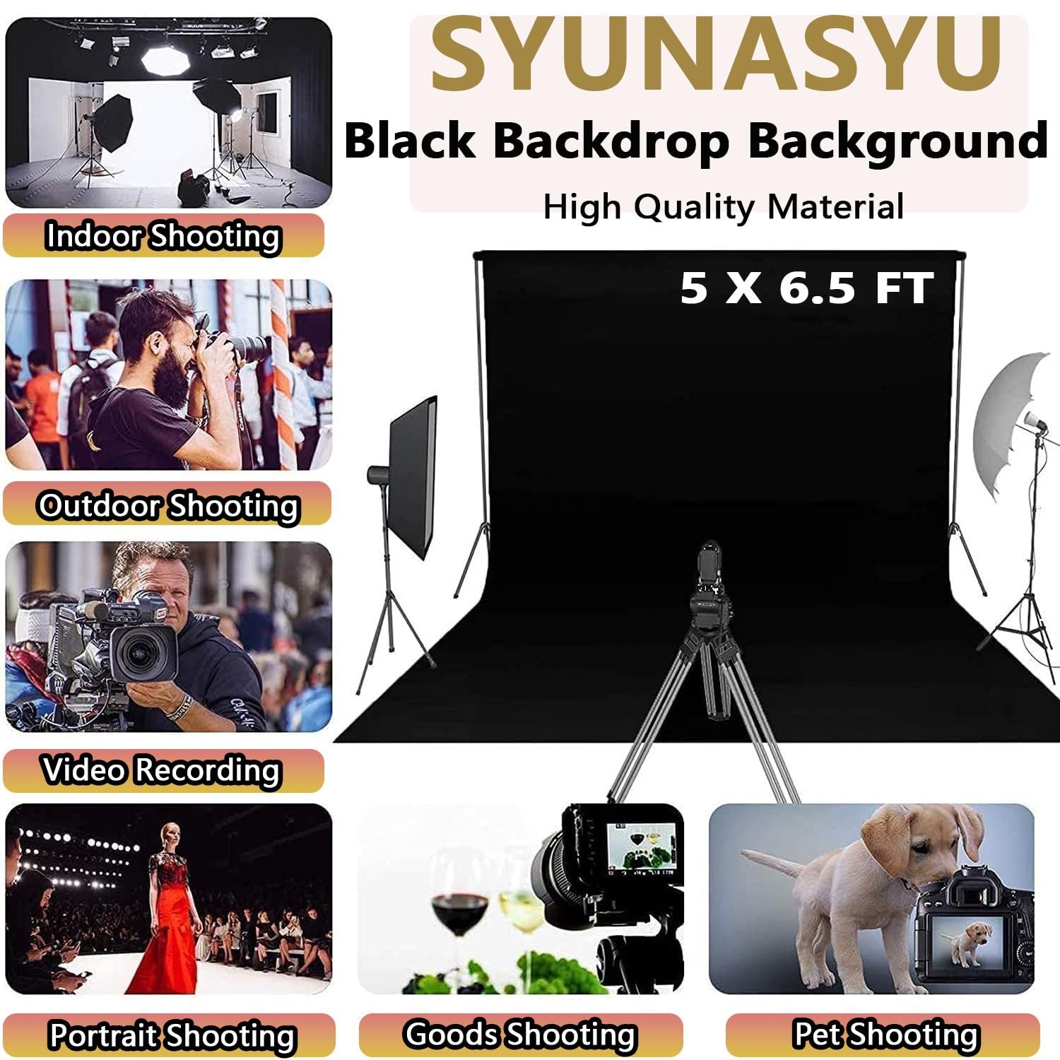 Black Backdrop for Photoshoot, 5 x 6.5ft Photography Black Photo Backdrop