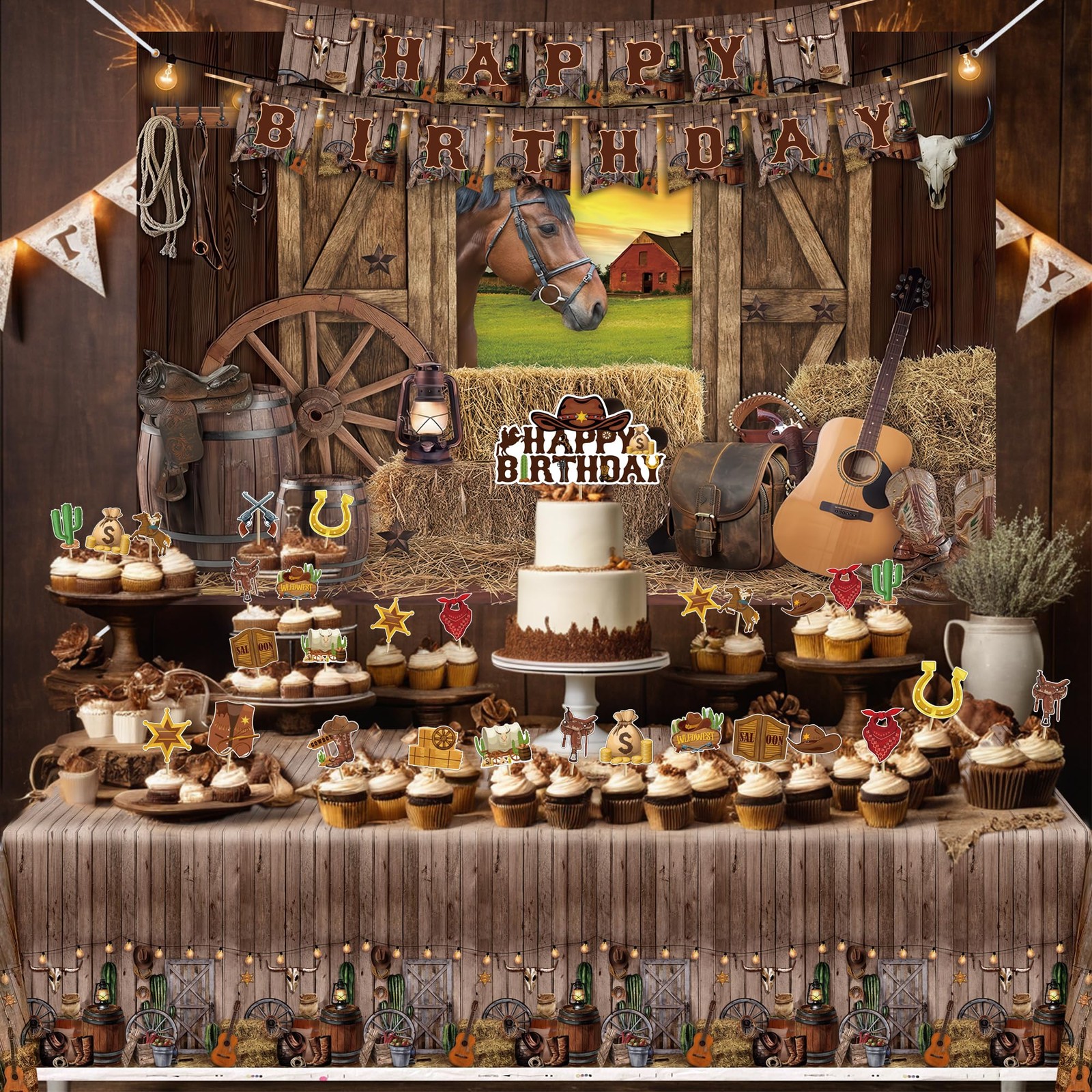 Western Cowboy Birthday Party Supplies 59 x 39 inches, Brown