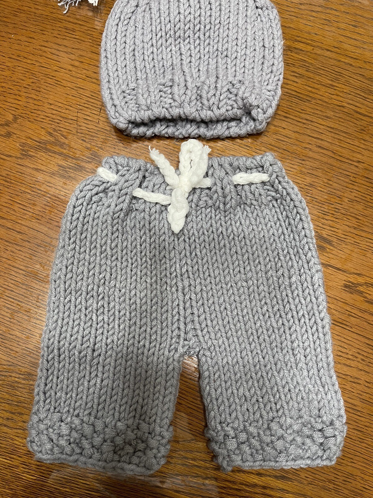 Infant Newborn 2-Piece Crocheted Pants and Hat Handmade Photo Shoot Prop Gray