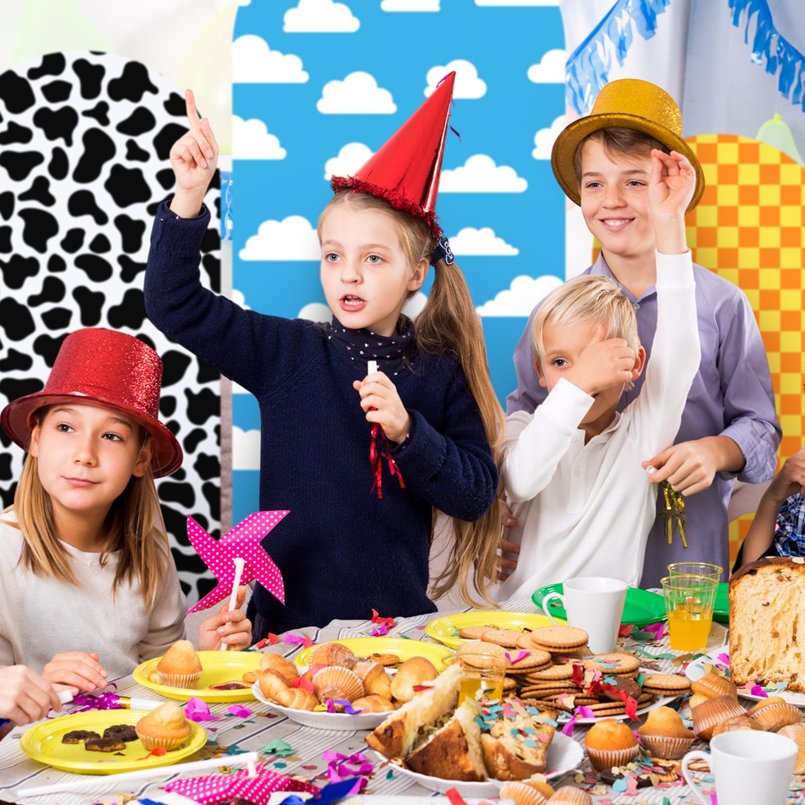 3 Pcs Cartoon Arch Backdrop Cover Set 6Ft, 6.6Ft, 7.2Ft Cartoon Birthday Part…