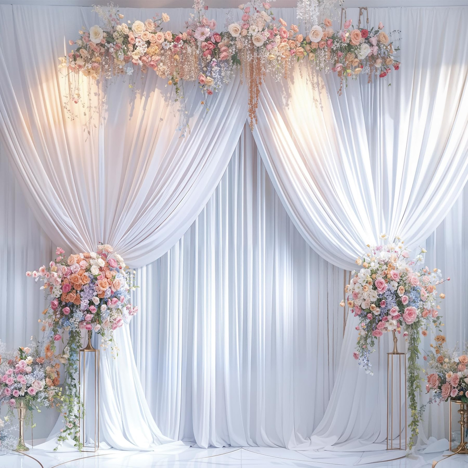 20ft x 10ft Wrinkle Free White Wedding Backdrop Curtains for Party Bridal Sho…
