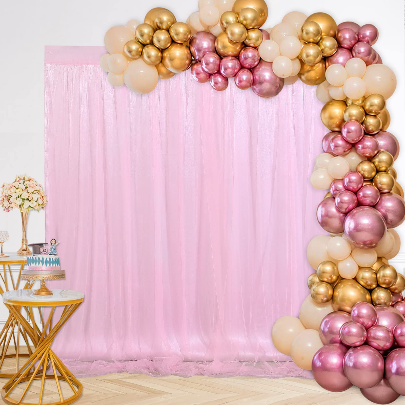 Pink Tulle Backdrop 5x7FT Curtains Sheer Satin Wedding Baby Shower Drapes
