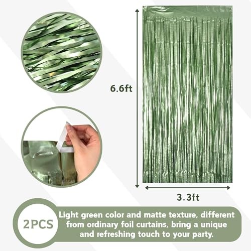 2 Pack Party Decorations, Matte Foil Fringe Curtain Pack of 2 Sage Green