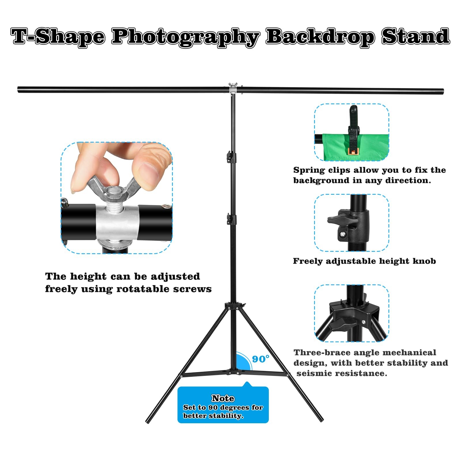 Green Screen Backdrop Kit Adjustable Stand 6.5×5 Ft Portable Photo Gaming