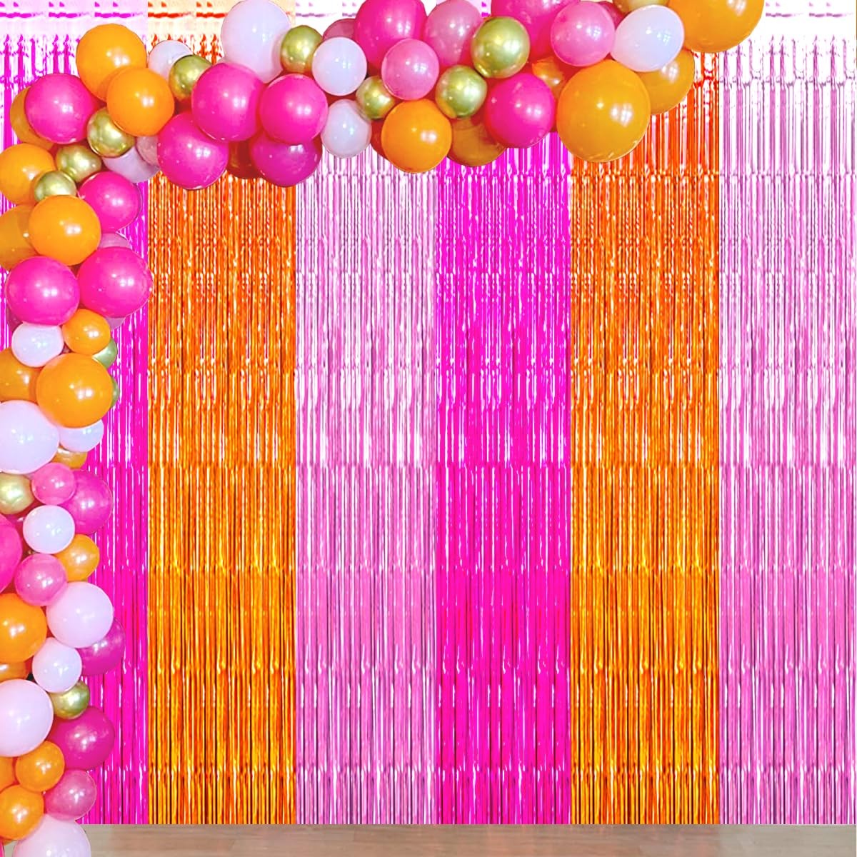 Pink Orange Party Decorations, Rose Red Orange Pink Foil Fringe Backdrop Curt…