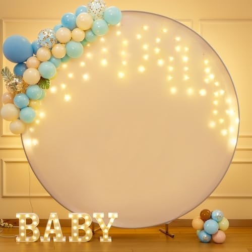 7.2FT White Round Backdrop with LED Fairy Lights for Weddings, Parties & Photos