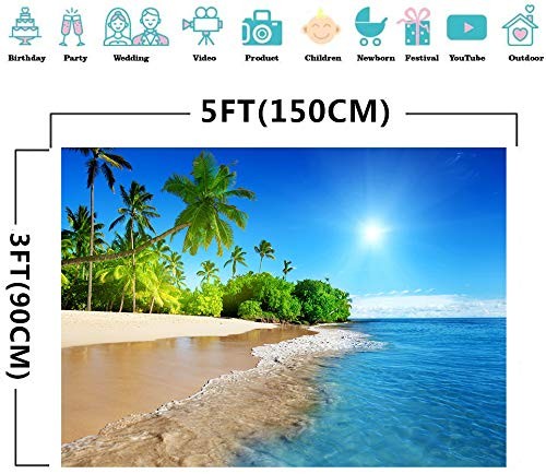 Tropical Seaside Backdrop 5×3 Ft Summer Beach Hawaii Palm Trees Photography