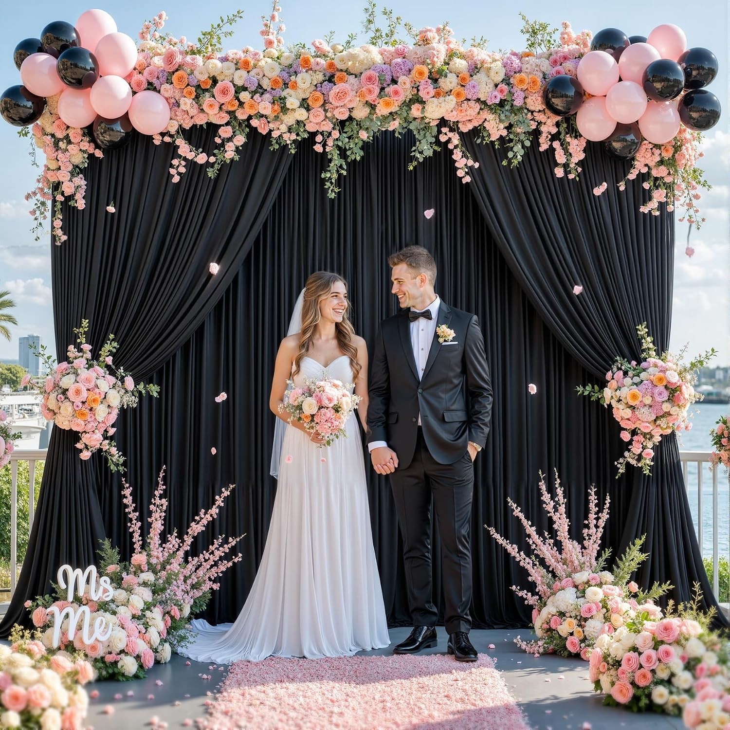 Elegant 10ft x 7ft Black Backdrop Curtains – Set of 2 for Parties & Weddings