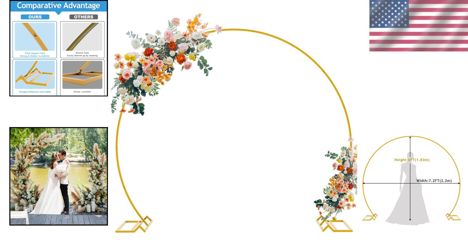 Gold Metal Circle Balloon Arch Stand – 7.2FT Round