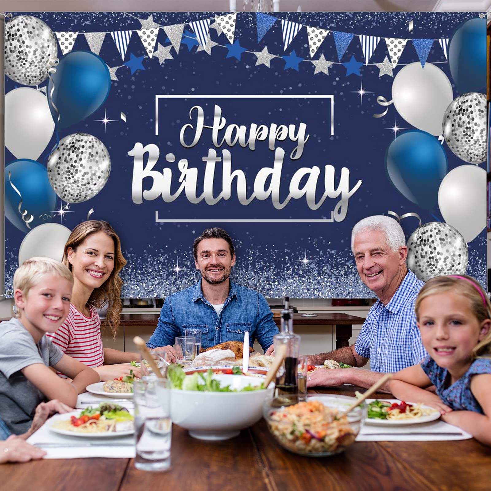 Black Purple Happy Birthday Banner Party Backdrop Decorations Photo Background