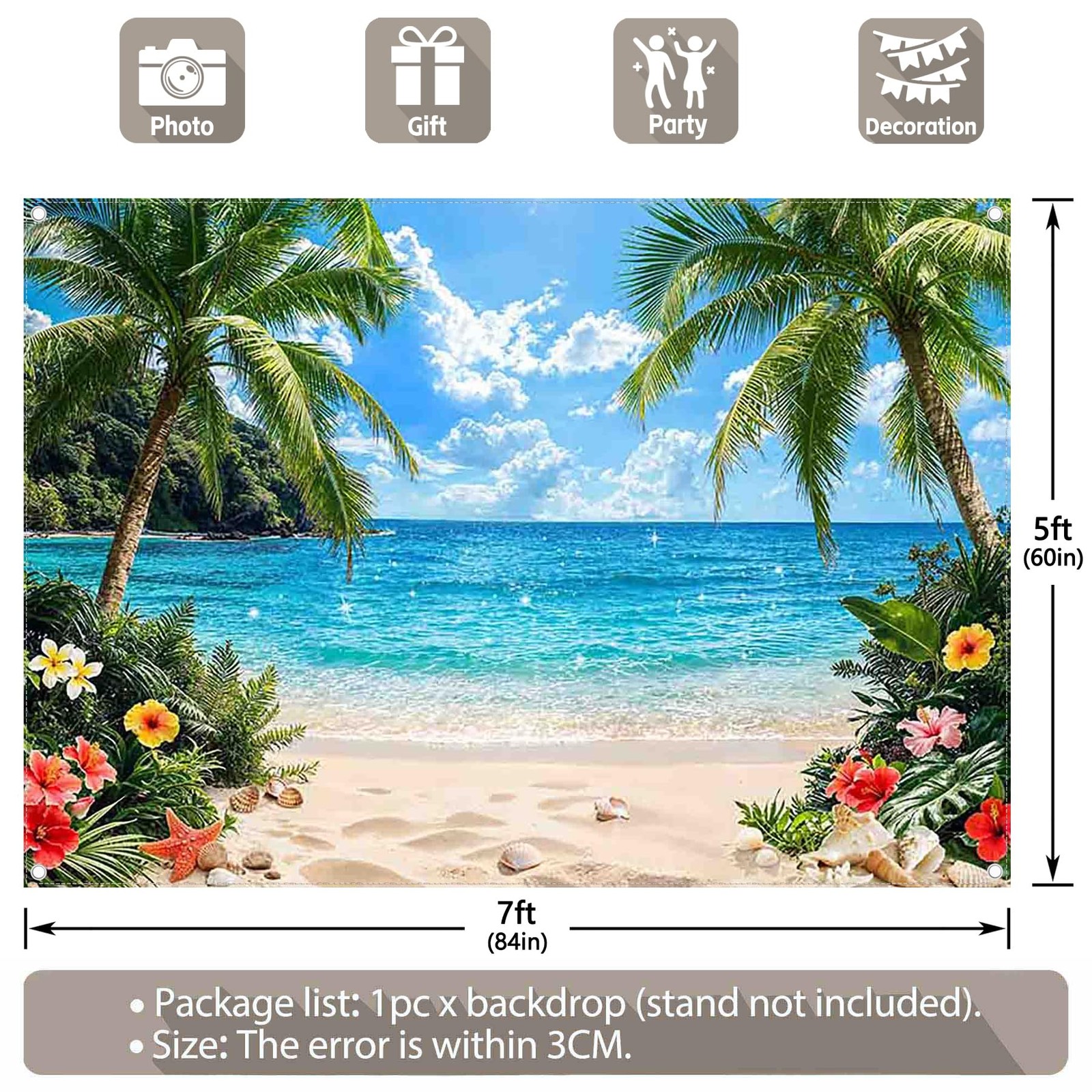 7x5ft Summer Tropical Beach Photography Backdrop Hawaiian Ocean Luau Props