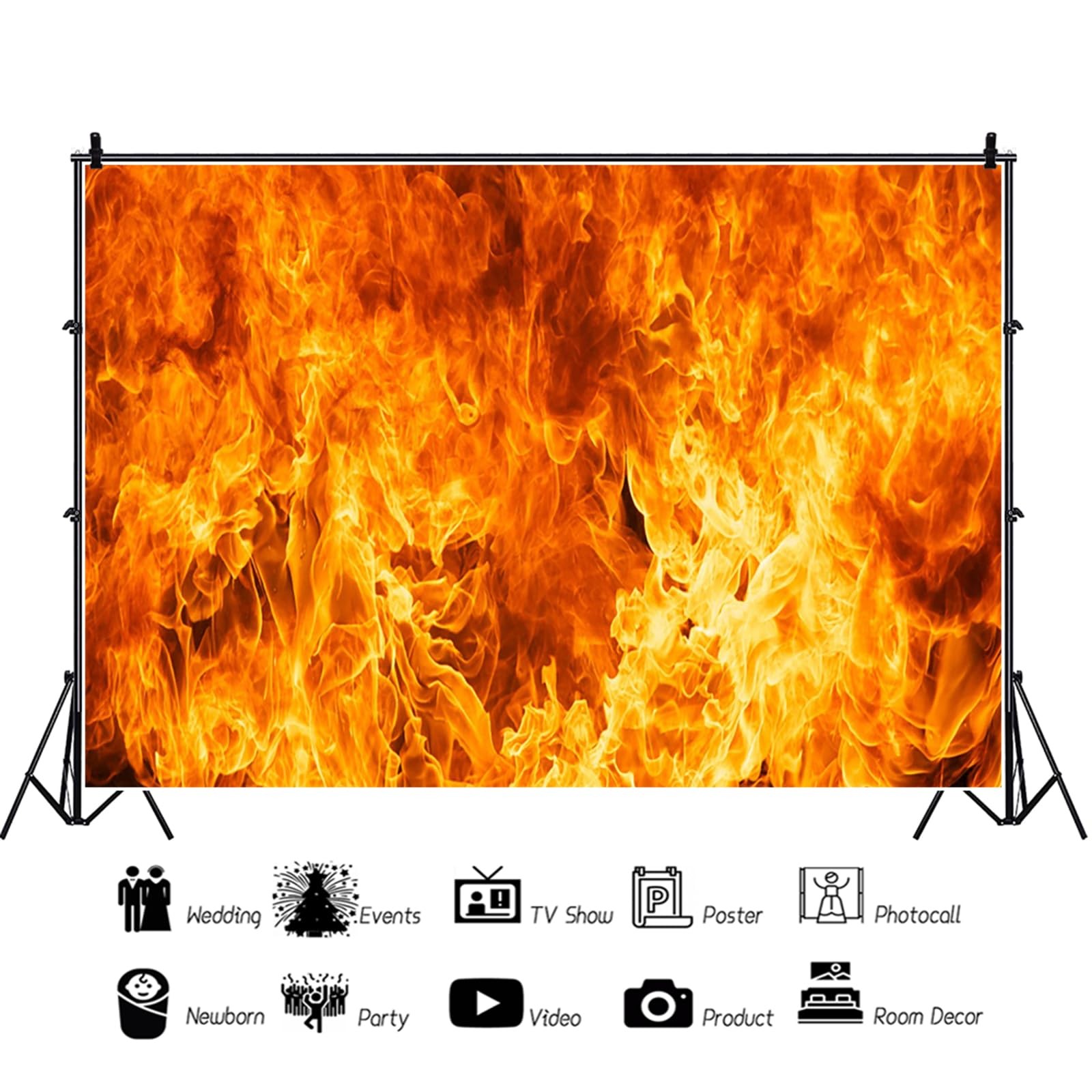 7x5FT Raging Fire Burning Flame Photography Backdrop Firefighter Party Prop