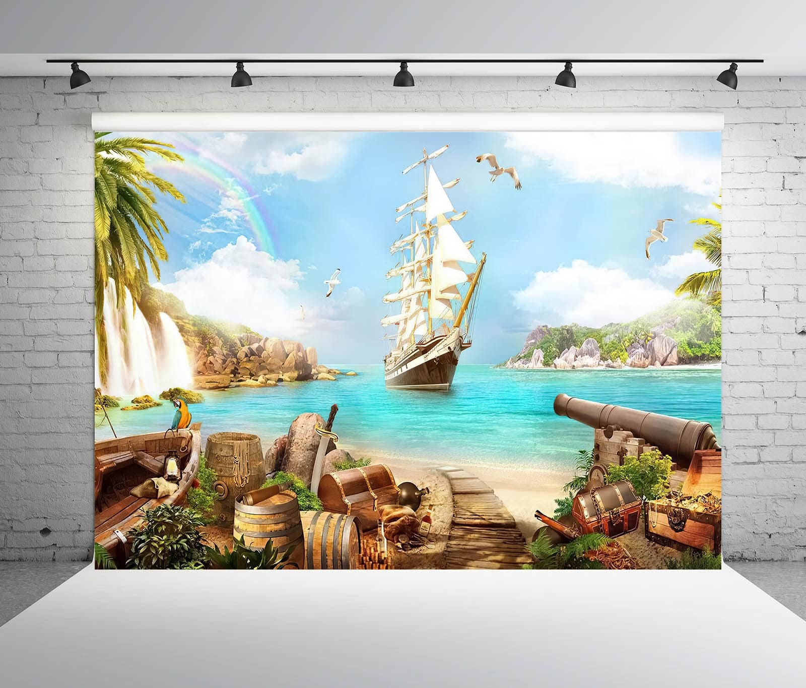 BELECO 9x6ft Fabric Beach Island Backdrop – Pirate Theme Party 9x6FT, A14795