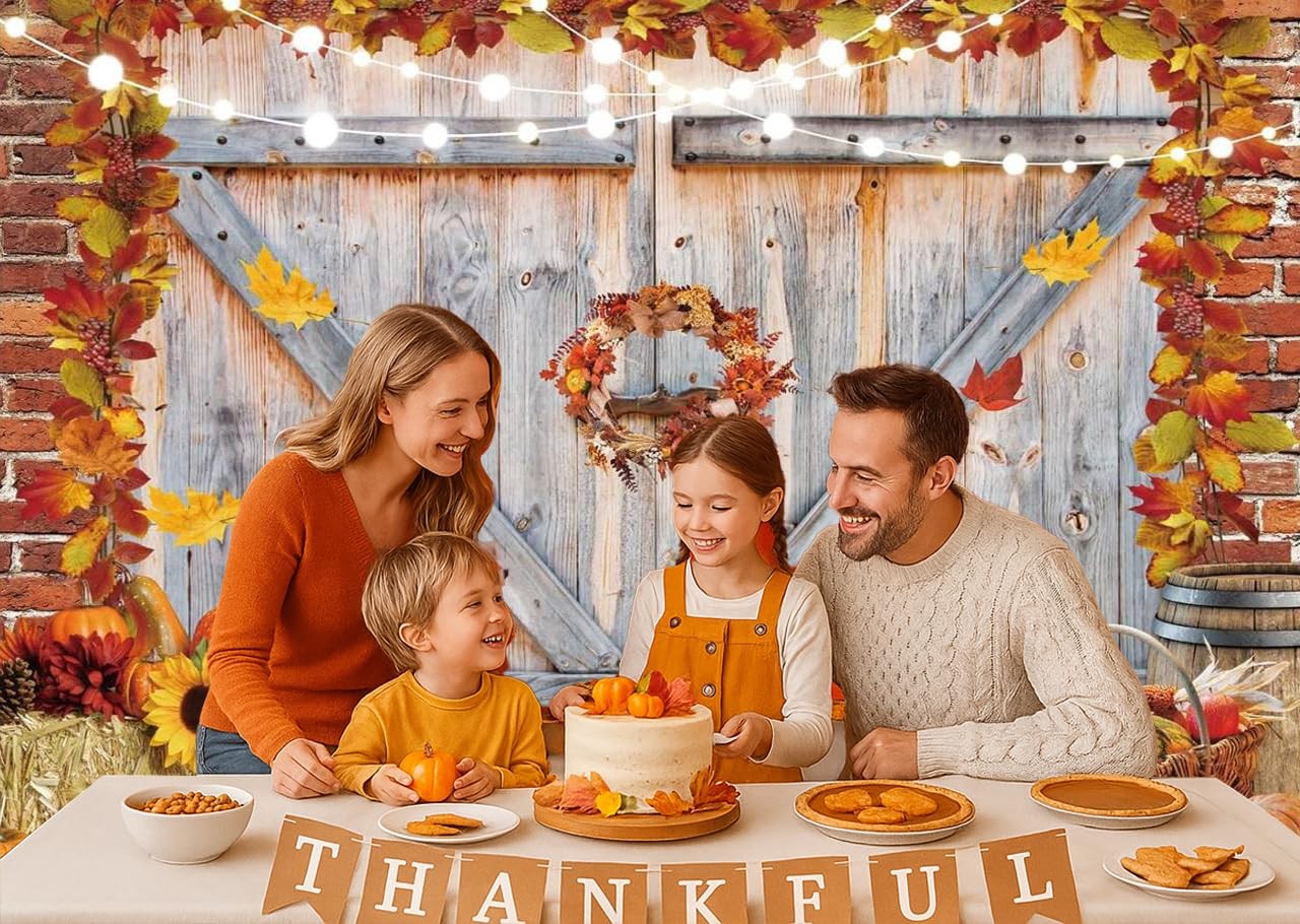 8×6 FT Fall Thanksgiving Backdrop Autumn Pumpkin Harvest Barn Door Photography