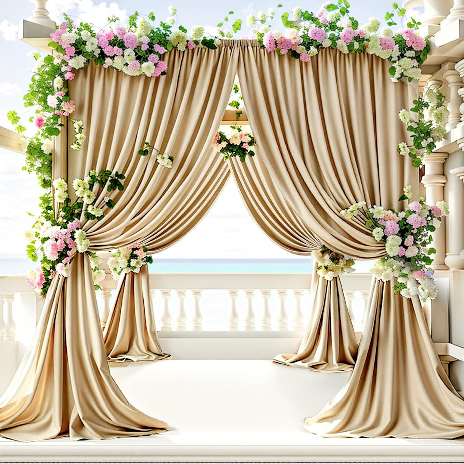 20ft x 10ft Beige Backdrop Curtains for Parties Weddings, 4 Panels 5×10ft Sof…