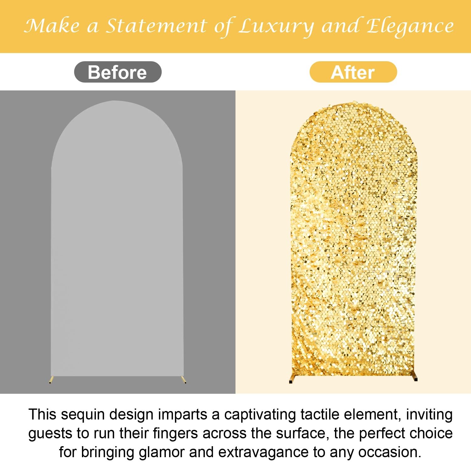7.2 FT Bling Arch Backdrop Cover, Gold Sequin Wedding Arch Stand Cover, Round…