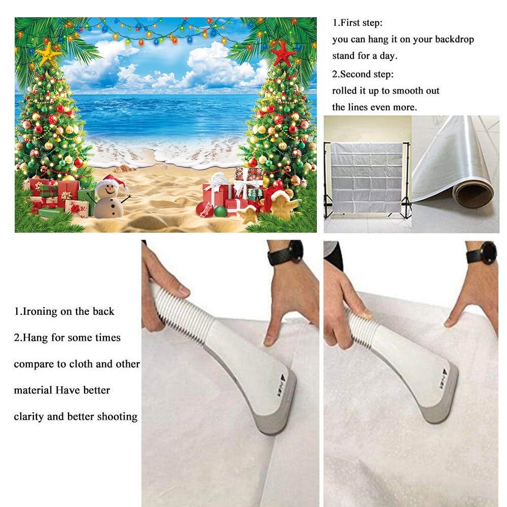July Christmas Summer Beach Tropical Hawaiian Photo Backdrop 8x6ft Mat Set