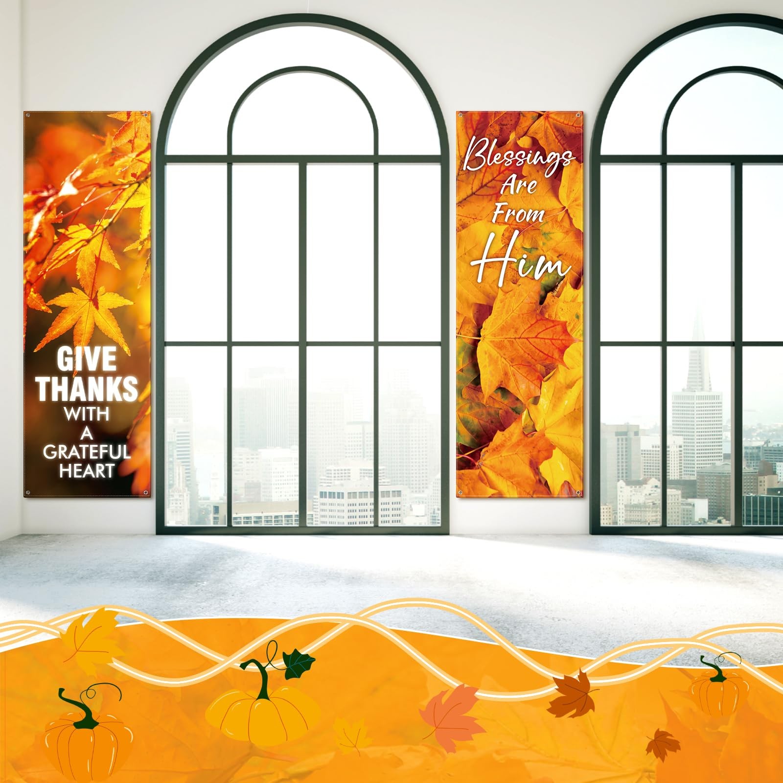 4 Pcs Church Banners for Sanctuary Wall Fall Harvest Banners with Scripture B…